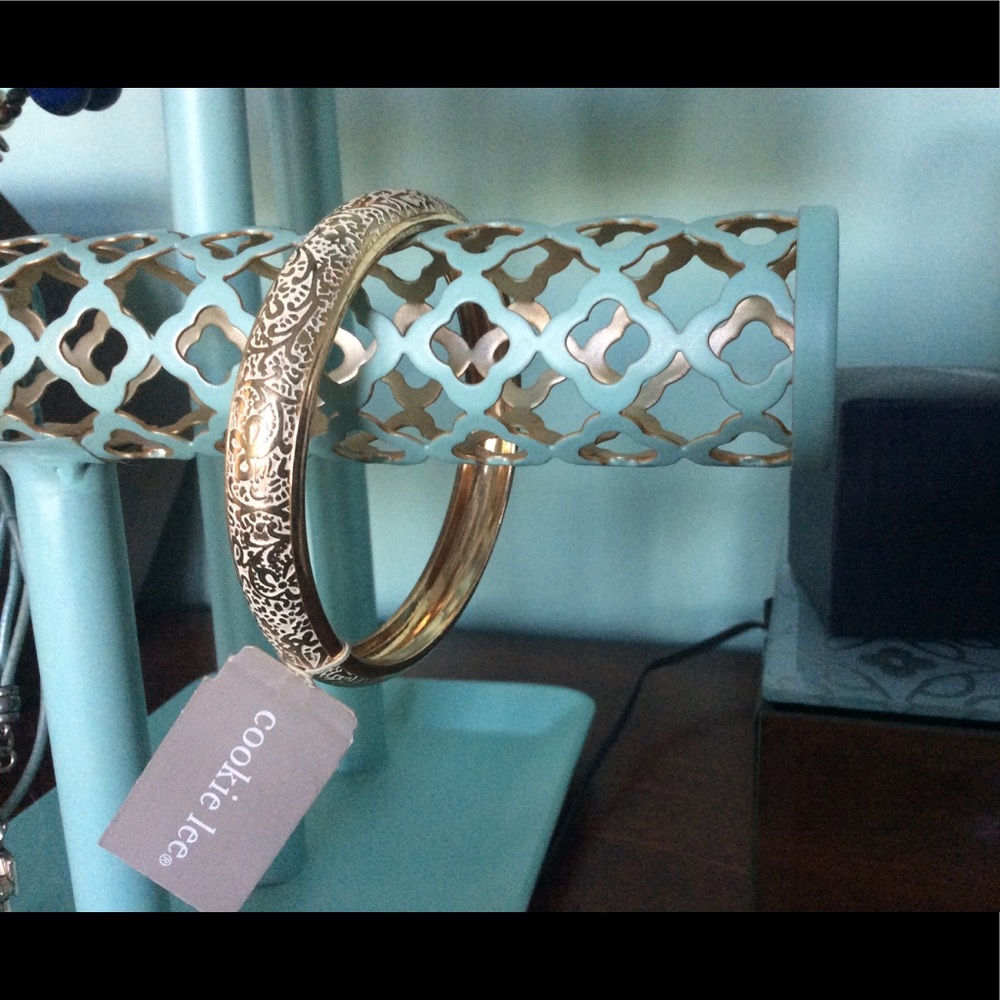 cookie lee - Gold and White Tone Bangle Bracelet